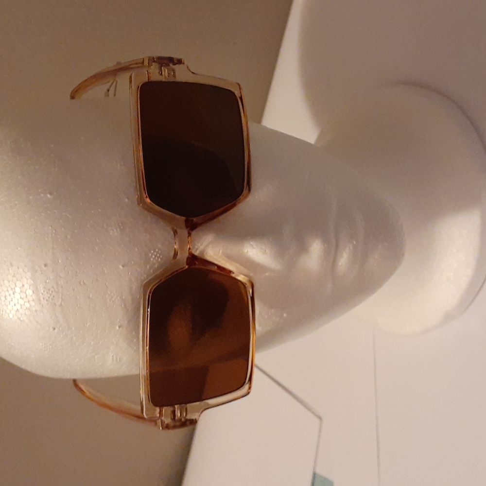 Light Golden Brown Minimal Square Golden Ring Sunglasses